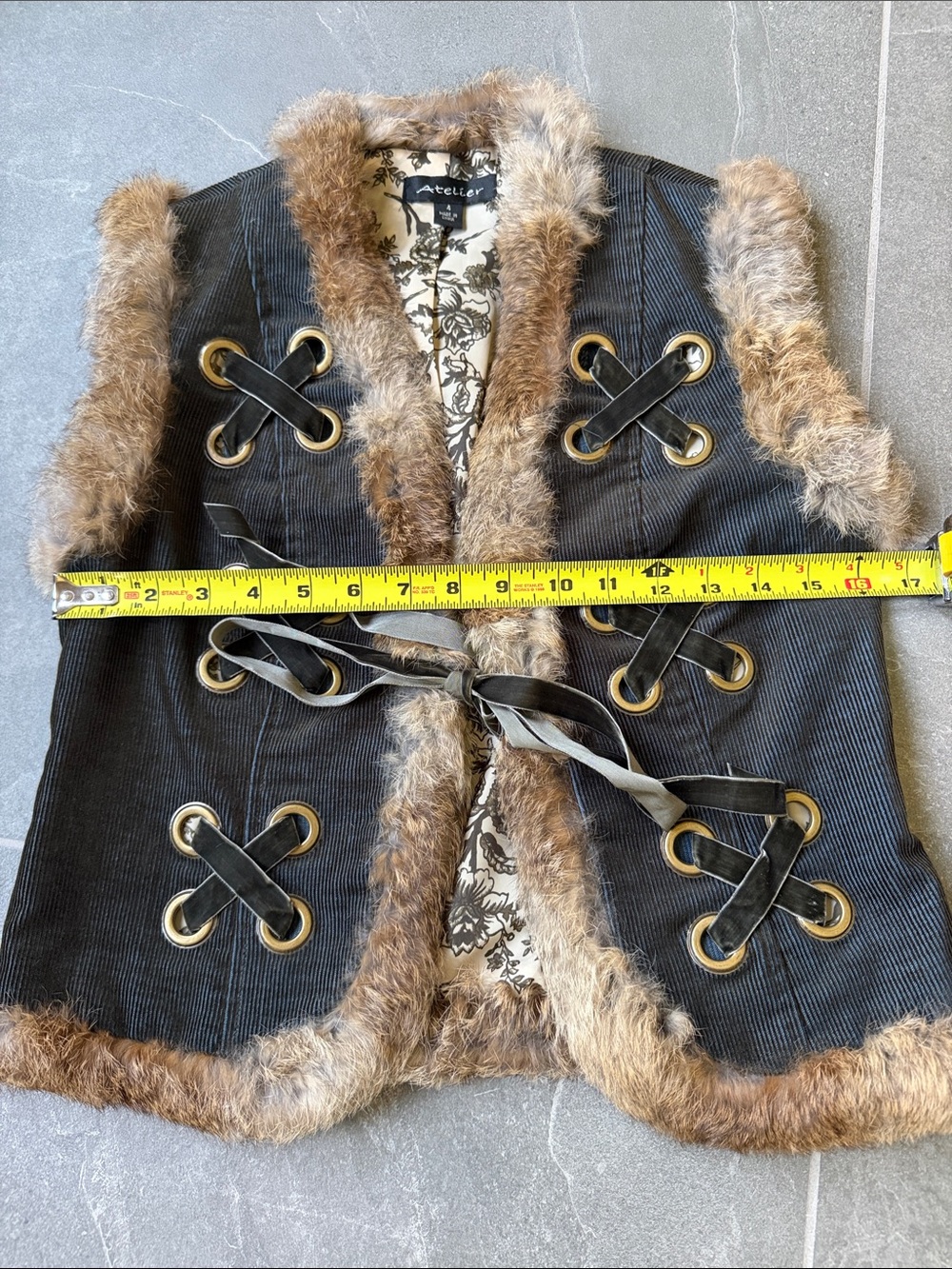 Corduroy Vest with Rabbit Fur Trim – Fully Lined - Picture 8 of 9